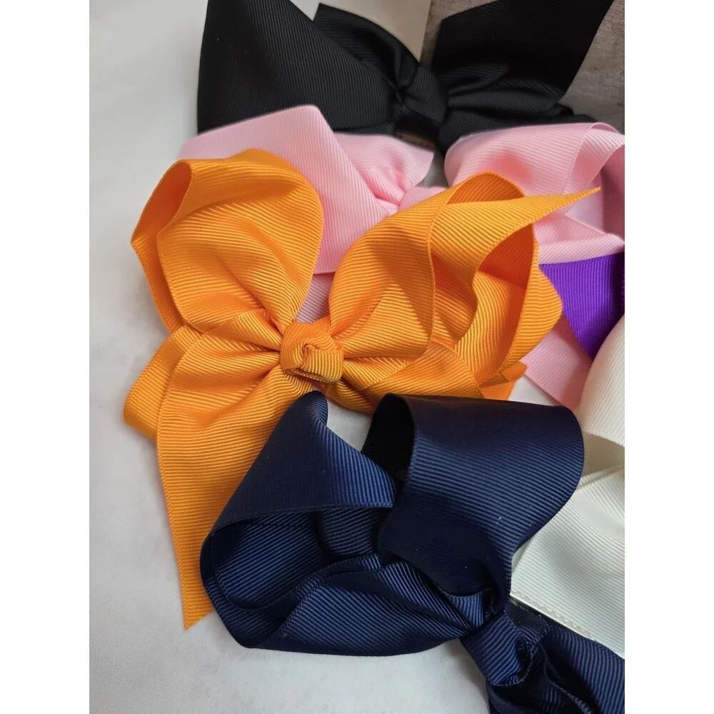 Lot of 16 Girl's Grosgrain Ribbon Large Hair Bows and Hairbands Various Colors